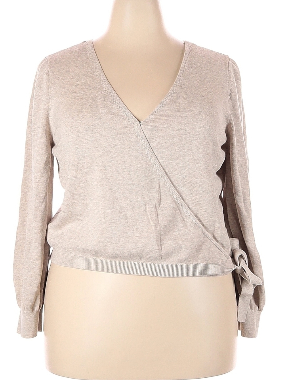 Organic Cotton Vetta Wrap Sweater Top Tan Oatmeal Side Tie Cropped Size XL EUC